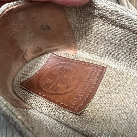 Tory Burch Tan Canvas Filipa Peep Toe Wedge Espadrille Womens Size 5.5 - Picture 8 of 8